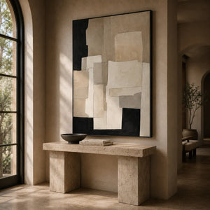 Ecru Blocks Abstract Wall Art room scene 6 | Oildeco