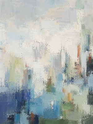 Blue Mistfall Abstract Wall Art room scene 1 | Oildeco