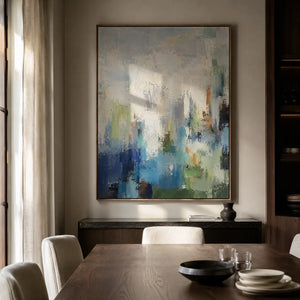 Blue Mistfall Abstract Wall Art room scene 4 | Oildeco
