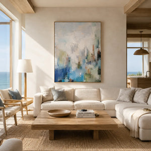 Blue Mistfall Abstract Wall Art room scene 6 | Oildeco