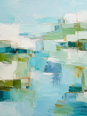 Aqua Passage Abstract Wall Art room scene 1 | Oildeco