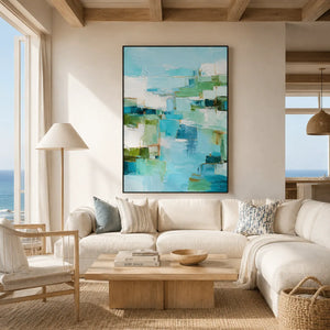Aqua Passage Abstract Wall Art room scene 2 | Oildeco
