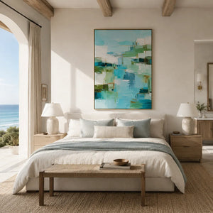Aqua Passage Abstract Wall Art room scene 3 | Oildeco