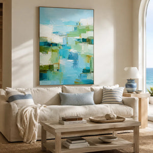Aqua Passage Abstract Wall Art room scene 4 | Oildeco