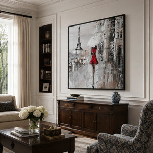 Red Dress Paris Wall Art styled in a contemporary entryway | Oildeco