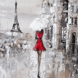 Original artwork view of Red Dress Paris Wall Art | Oildeco