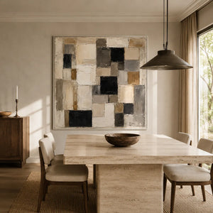 Neutral Mosaic Abstract Wall Art room scene 4 | Oildeco