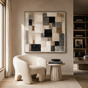 Neutral Mosaic Abstract Wall Art room scene 5 | Oildeco