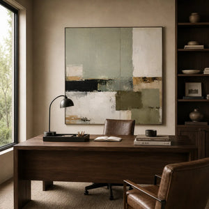 Sage Blocks Abstract Wall Art room scene 2 | Oildeco