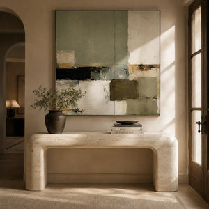 Sage Blocks Abstract Wall Art room scene 3 | Oildeco