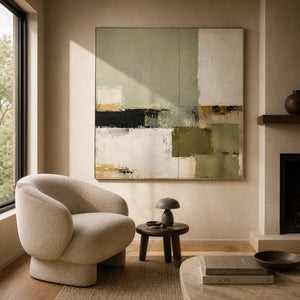 Sage Blocks Abstract Wall Art room scene 5 | Oildeco