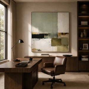 Sage Blocks Abstract Wall Art room scene 6 | Oildeco