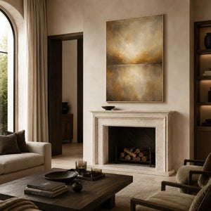 Golden Veil Textured Wall Art room scene 6 | Oildeco
