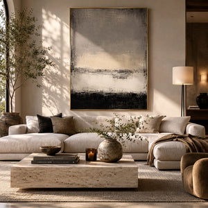 Charcoal Mist Textured Wall Art room scene 3 | Oildeco