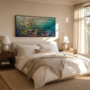 Azure Shoal Ocean Wall Art displayed in a bright dining room | Oildeco