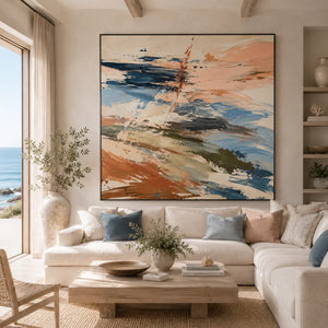 Peach Current Abstract Wall Art room scene 2 | Oildeco