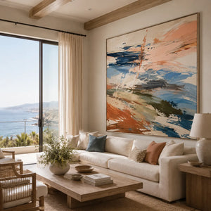 Peach Current Abstract Wall Art room scene 3 | Oildeco