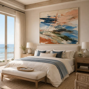 Peach Current Abstract Wall Art room scene 4 | Oildeco