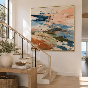 Peach Current Abstract Wall Art room scene 5 | Oildeco