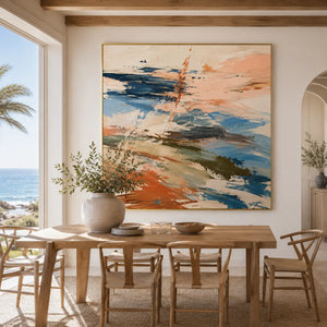 Peach Current Abstract Wall Art room scene 6 | Oildeco
