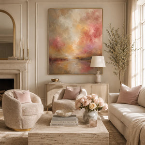 Blush Glow Abstract Wall Art room scene 5 | Oildeco