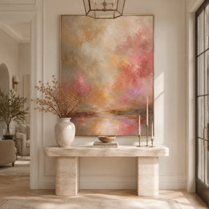 Blush Glow Abstract Wall Art room scene 7 | Oildeco