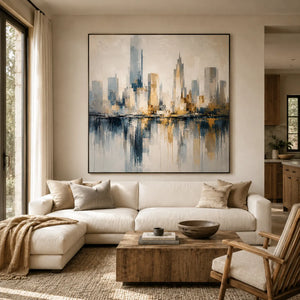 Harbor Skyline Cityscape Wall Art room scene 2 | Oildeco