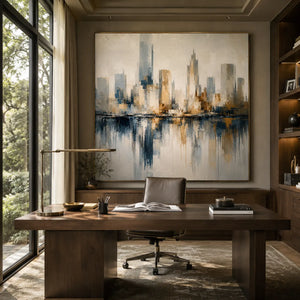 Harbor Skyline Cityscape Wall Art room scene 3 | Oildeco