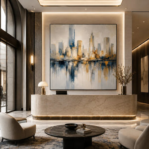 Harbor Skyline Cityscape Wall Art room scene 6 | Oildeco