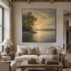 Golden Shore Landscape Wall Art room scene 3 | Oildeco