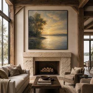 Golden Shore Landscape Wall Art room scene 4 | Oildeco