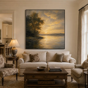 Golden Shore Landscape Wall Art room scene 6 | Oildeco