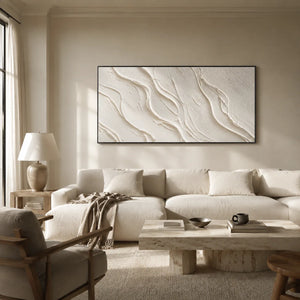 Soft Waves Textured Wall Art shown in a calm bedroom setting | Oildeco