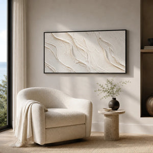 Soft Waves Textured Wall Art displayed in a bright dining room | Oildeco