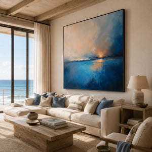 Blue Rain Seascape Wall Art room scene 4 | Oildeco