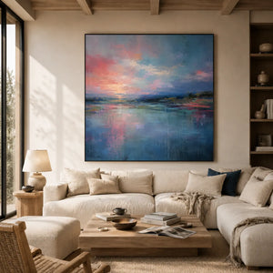 Coral Sky Seascape Wall Art room scene 2 | Oildeco