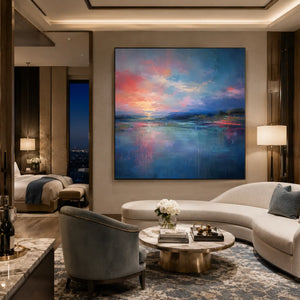 Coral Sky Seascape Wall Art room scene 6 | Oildeco
