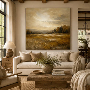 Ochre Field Landscape Wall Art room scene 2 | Oildeco