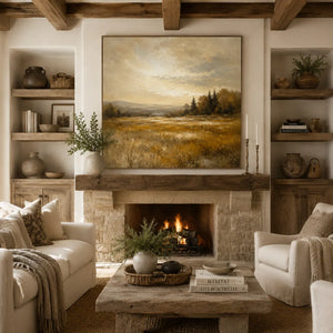 Ochre Field Landscape Wall Art room scene 3 | Oildeco