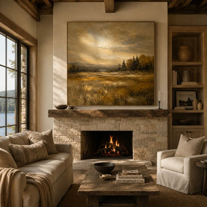 Ochre Field Landscape Wall Art room scene 5 | Oildeco