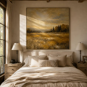 Ochre Field Landscape Wall Art room scene 6 | Oildeco