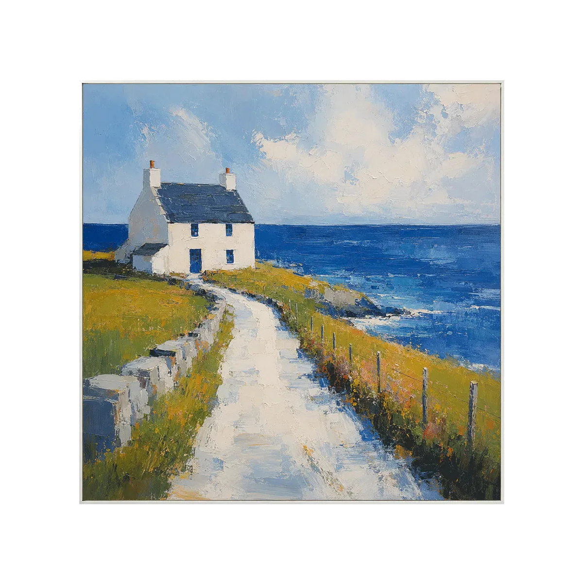 Blaues Cottage-Wandbild (Küste)