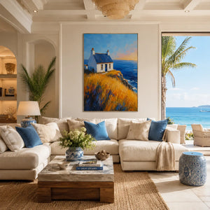 Cliff Cottage Coastal Wall Art room scene 2 | Oildeco