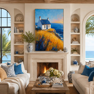 Cliff Cottage Coastal Wall Art room scene 3 | Oildeco