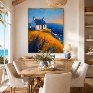 Cliff Cottage Coastal Wall Art room scene 6 | Oildeco