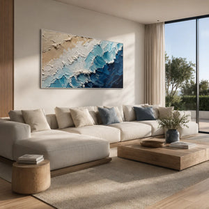 Coastal Wave Ocean Wall Art styled in a modern living room | Oildeco
