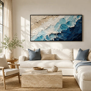 Coastal Wave Ocean Wall Art styled in a contemporary entryway | Oildeco