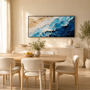 Coastal Wave Ocean Wall Art displayed in a bright dining room | Oildeco