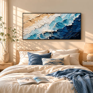 Coastal Wave Ocean Wall Art styled with minimal interior decor | Oildeco