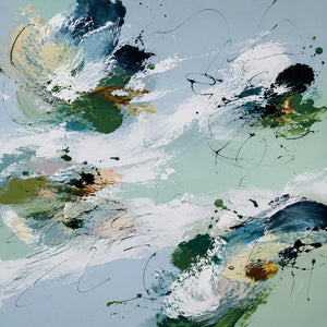 Emerald Wash Abstract Wall Art room scene 1 | Oildeco